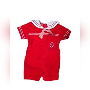 Vtg 1950s–60s Sailor Romper Baby Boy Outfit Nautical Shortall Size 12 Months